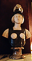 Female warrior probably representing Minerva, Bust: white and black stone marble; socle: variegated red, black and gray/pink marble, possibly Flemish